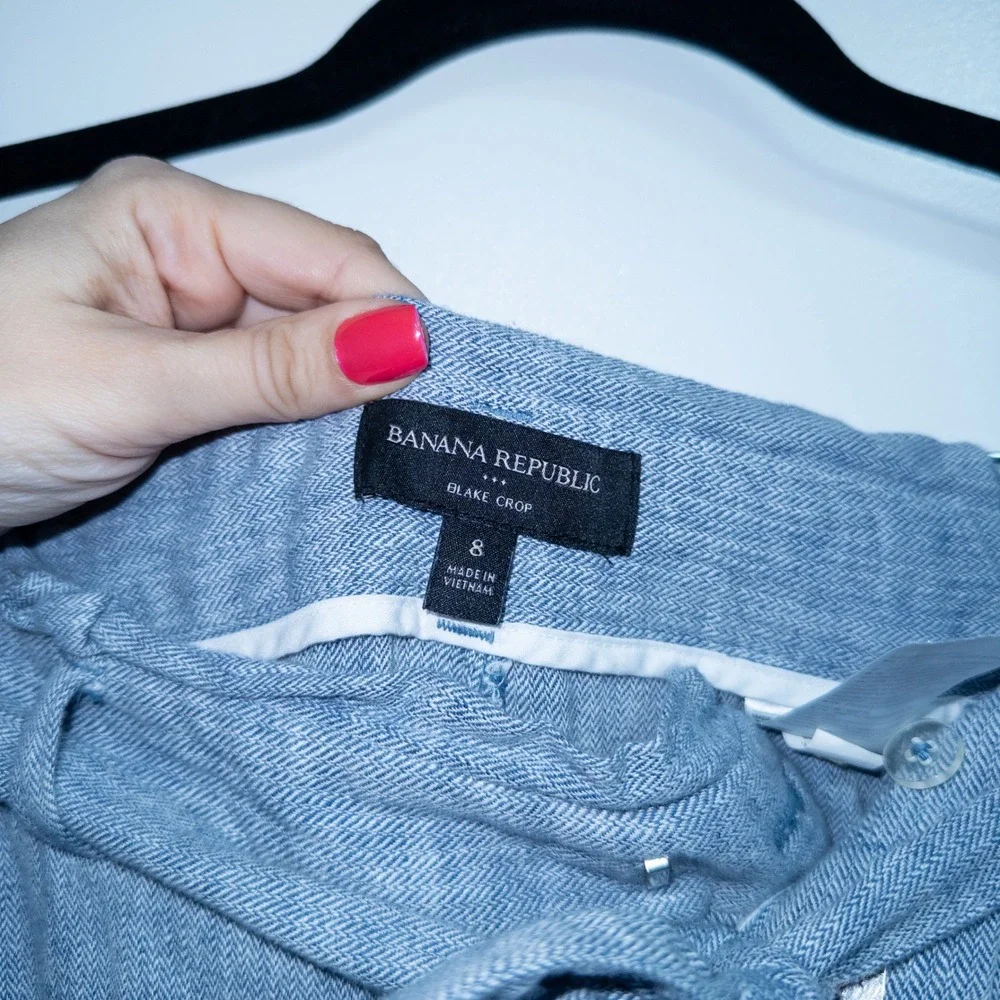 Banana Republic Blue Linen Blend Blake Crop Pants‎ Size 8